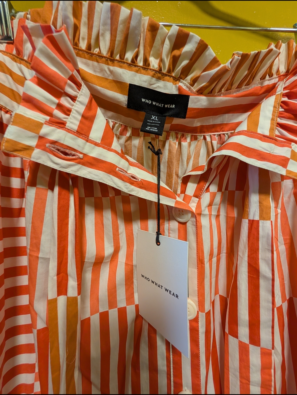 Who What Wear Orange & White Striped Paperbag Waist Skirt